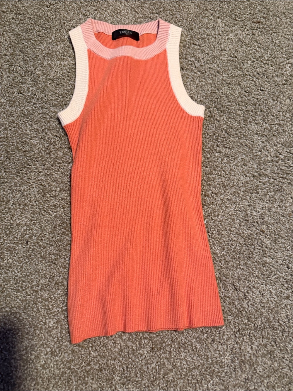 Zesica Coral Knit Sleeveless Tank with Cream Trim